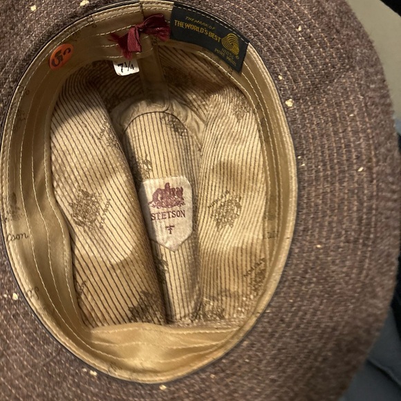 Stetson Vintage Knox Fedora Brown Wool Tweed Hat Size 7 1/4 Red/green Feather - Picture 7 of 9